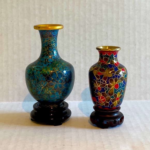 Other - 🆕 VNTG Asian Cloisonné Small Vase w/Stand - Set 2.